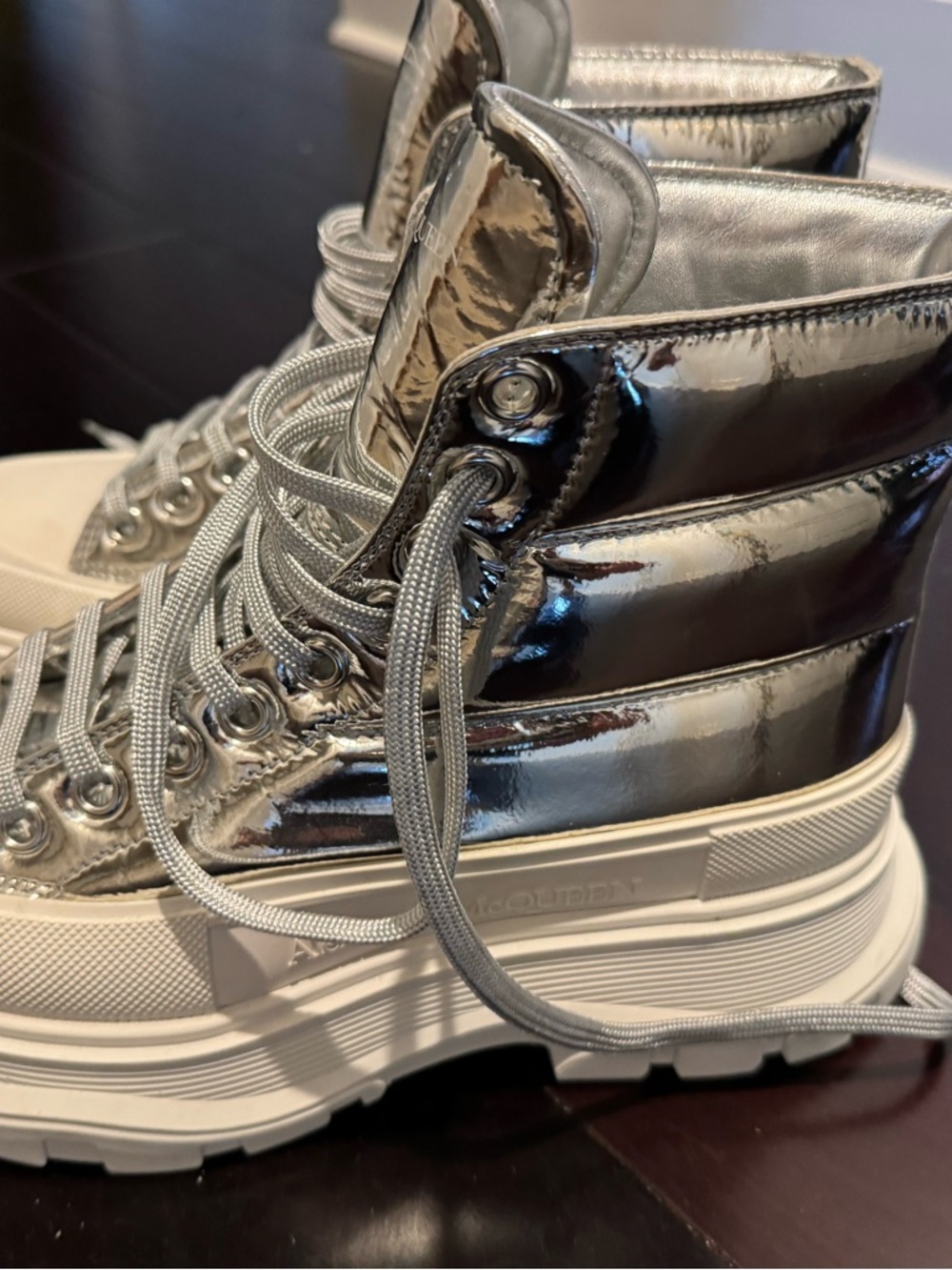 Alexander McQueen Silver Metallic Platform Ankle Boots